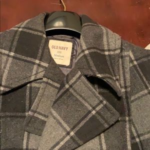 Wool Gray Plaid Pea Coat from Old Navy